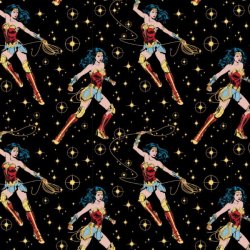 WONDER WOMAN 1984 FROM CAMELOT FABRICS CHARACTER POSES ON BLACK