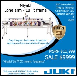 JUKI J350 QVP LONG ARM W/ SMARTSTITCH 10\' FRAME